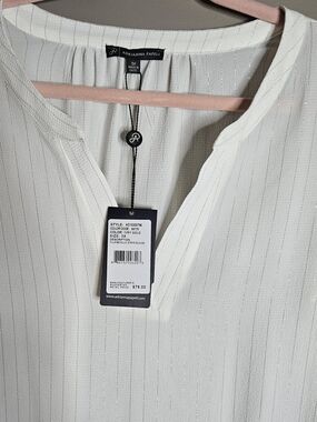 NWT Adrianna Papell Ivory Gold Metallic Stripe Women’s Blouse ptp 28"